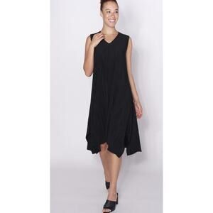 Wynne Layers Women's Summer Plisse Knit Sleeveless Dress Black Oversized Sz XS